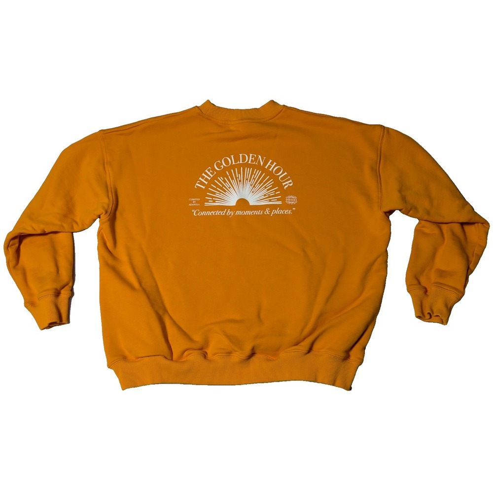 ADANOLA THE GOLDEN HOUR Women Oversized Small Orange Cotton Crew Neck Sweatshirt